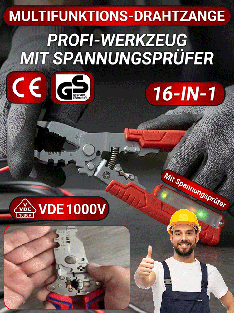16-in-1 Multifunktions-Abisolierzange mit Spannungsprüfer ⭐ 30 Jahre Profi-Erfahrung: Top-Empfehlung!