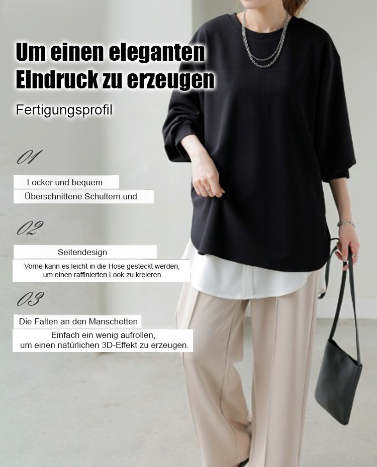 Neue Ware in 5 Farben auf Lager, Herbst/Winter locker geschnittenes, lässiges, unifarbenes Langarmsh