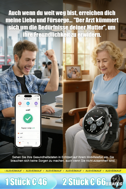 【Schmerzfreie Messung ohne Nadelstich –lebenslang gratis】AI Smartwatch für präzises Gesundheitsmonitoring
