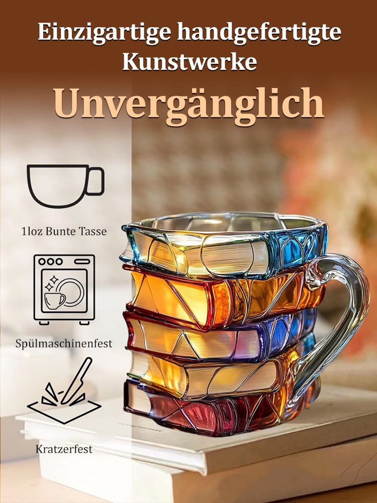 🌈Handgeätzte Details in edlen Farben: sieht aus wie ein Stapel Bücher!📚【Handgefertigt】3D-Leseglas