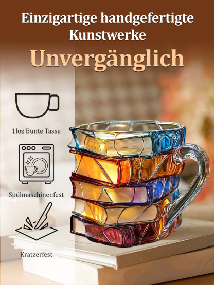 🌈Handgeätzte Details in edlen Farben: sieht aus wie ein Stapel Bücher!📚【Handgefertigt】3D-Leseglas
