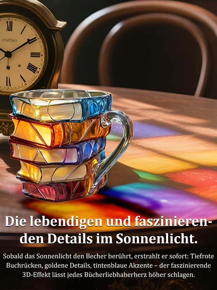 🌈Handgeätzte Details in edlen Farben: sieht aus wie ein Stapel Bücher!📚【Handgefertigt】3D-Leseglas