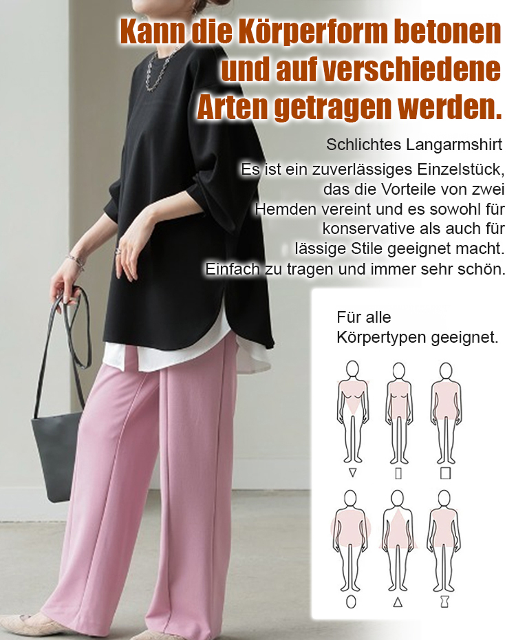 Neue Ware in 5 Farben auf Lager, Herbst/Winter locker geschnittenes, lässiges, unifarbenes Langarmsh