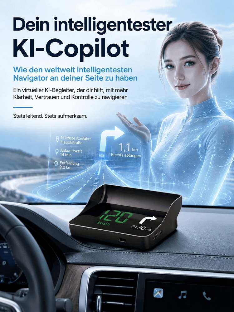 In nur 1 Sekunde wird jedes Fahrzeug zum KI-Navi!【Smartes Beifahrer-HUD】Passt perfekt in jedes Auto – egal ob PKW, SUV, Pick-up oder Camper! 