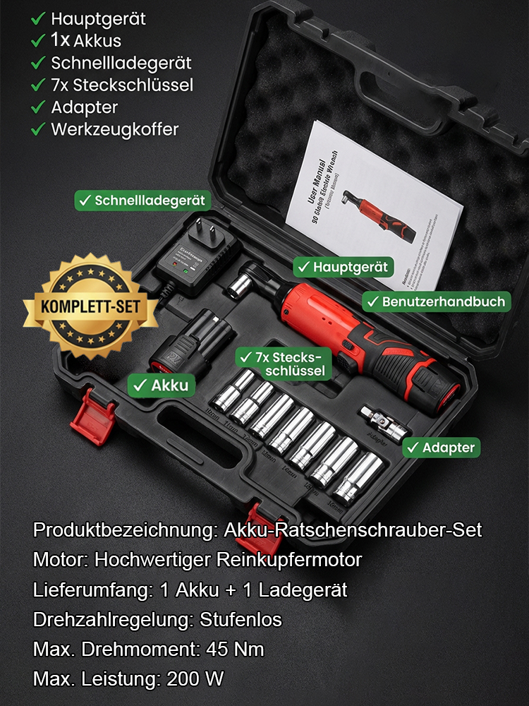 【TÜV/CE/GS Geprüft】Profi Akku-Ratschenschrauber (TU-Entwicklung)✨Funkenfrei ⚡ 45Nm Pure Power | Für enge Ecken & Kanten