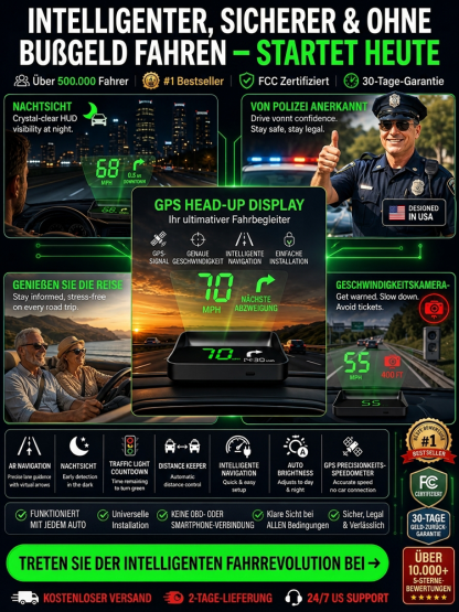 In nur 1 Sekunde wird jedes Fahrzeug zum KI-Navi!【Smartes Beifahrer-HUD】Passt perfekt in jedes Auto – egal ob PKW, SUV, Pick-up oder Camper! 