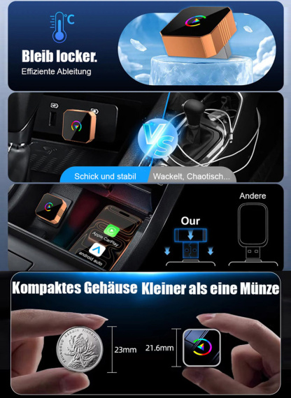 【Kein Umbau nötig, kein Setup, keine Wartezeit】3-in-1 Wireless Adapter – Kompatibel mit Apple CarPlay, Android Auto und MirrorLink.