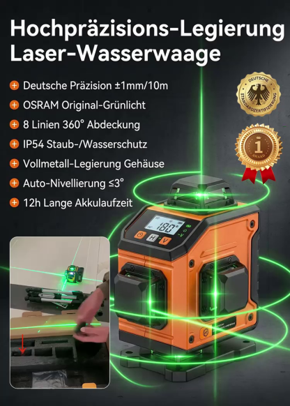 Hochpräzises Laser-Nivelliergerät aus Legierung, Set | Der 16-Linien KI-Laser: Schluss mit ungenauen Messungen