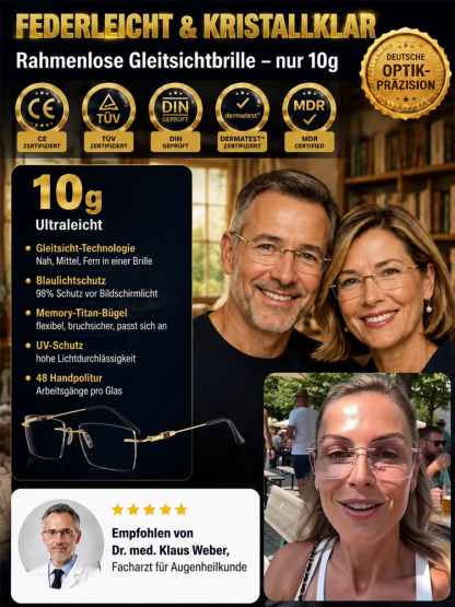Kein Sehtest nötig –Stufenlose Autofokus-Brille mit hochauflösenden Gläsern. Eine Brille für jede Sehstärke – Scharfes Sehen in 0,1 Sekunden 👓