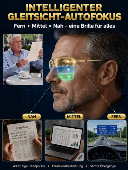 Kein Sehtest nötig –Stufenlose Autofokus-Brille mit hochauflösenden Gläsern. Eine Brille für jede Sehstärke – Scharfes Sehen in 0,1 Sekunden 👓