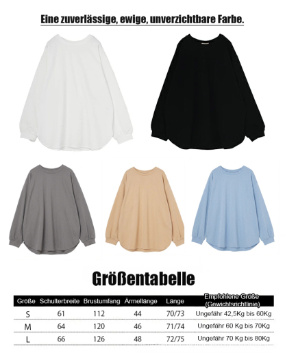 Neue Ware in 5 Farben auf Lager, Herbst/Winter locker geschnittenes, lässiges, unifarbenes Langarmsh