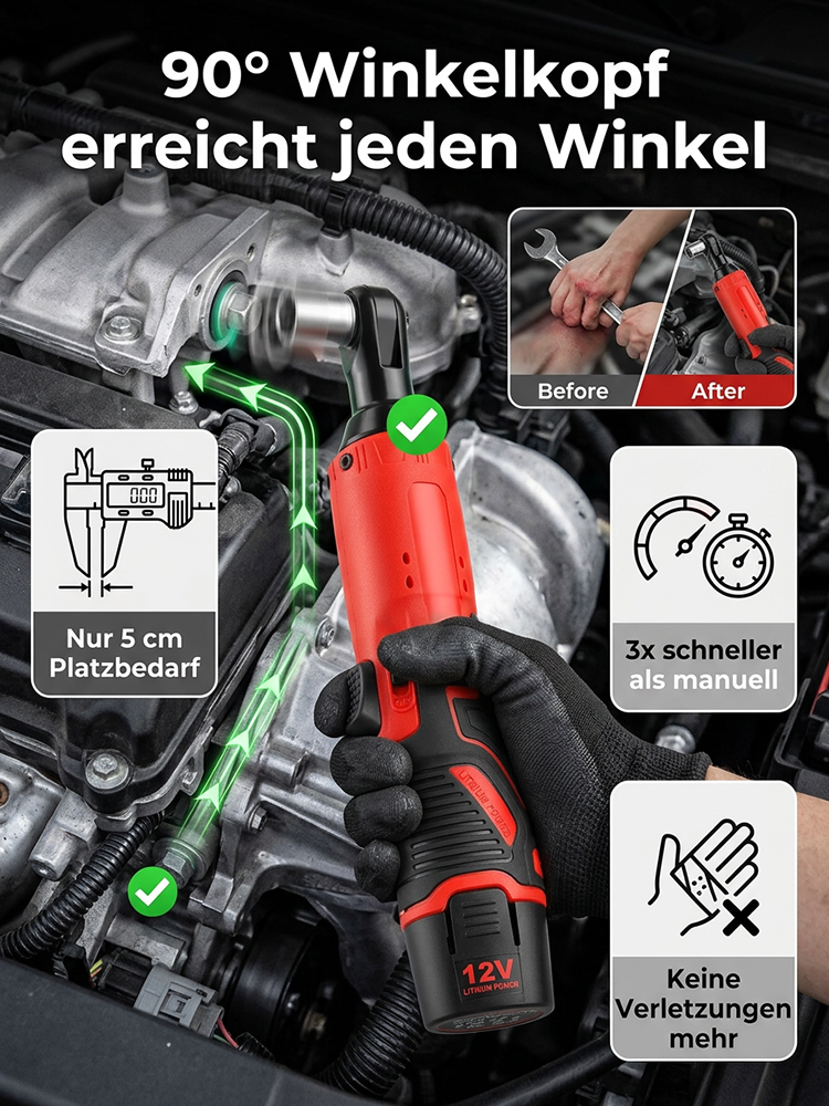 【TÜV/CE/GS Geprüft】Profi Akku-Ratschenschrauber (TU-Entwicklung)✨Funkenfrei ⚡ 45Nm Pure Power | Für enge Ecken & Kanten