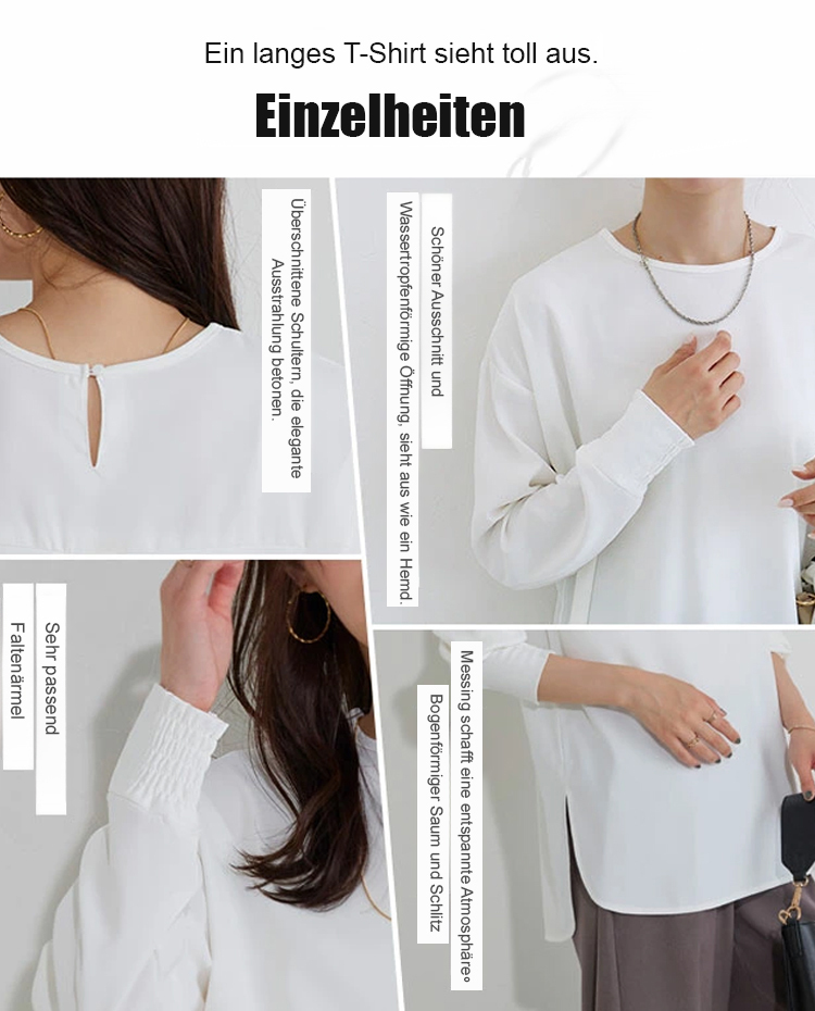 Neue Ware in 5 Farben auf Lager, Herbst/Winter locker geschnittenes, lässiges, unifarbenes Langarmsh