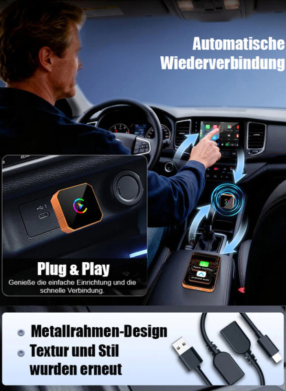 【Kein Umbau nötig, kein Setup, keine Wartezeit】3-in-1 Wireless Adapter – Kompatibel mit Apple CarPlay, Android Auto und MirrorLink.