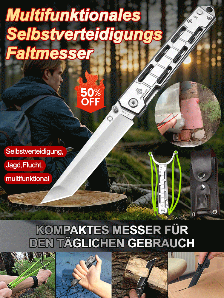 【100% Treffer bis 100 m】Messer + Schleuder in 1. Multifunktionales Selbstverteidigungs-Klappmesser