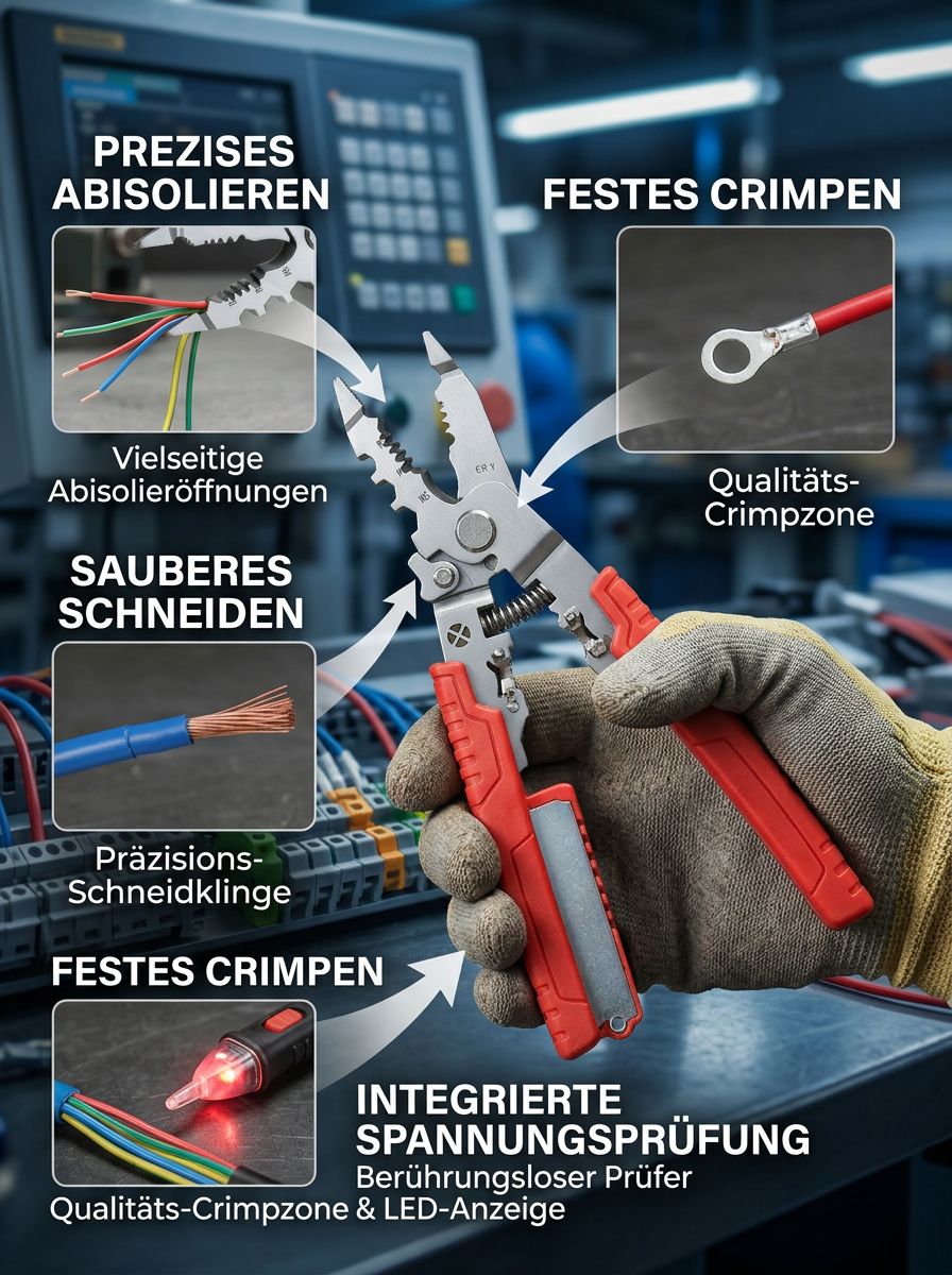 16-in-1 Multifunktions-Abisolierzange mit Spannungsprüfer ⭐ 30 Jahre Profi-Erfahrung: Top-Empfehlung!