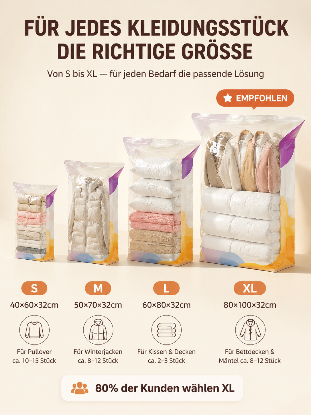【Keine Pumpe nötig / Kein manuelles Abpumpen】Dreidimensionaler Anti-Falten Vakuumkompressions-Aufbewahrungsbeutel