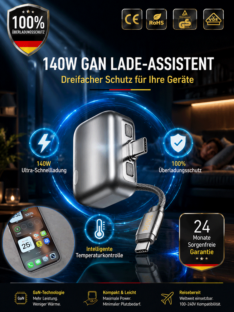 Akku-Retter Pro (Überladungsschutz Ladegerät) ⚡ AI erkennt den Ladezustand Physische 🛡️ Abschaltung schützt den Akku vor Überladung