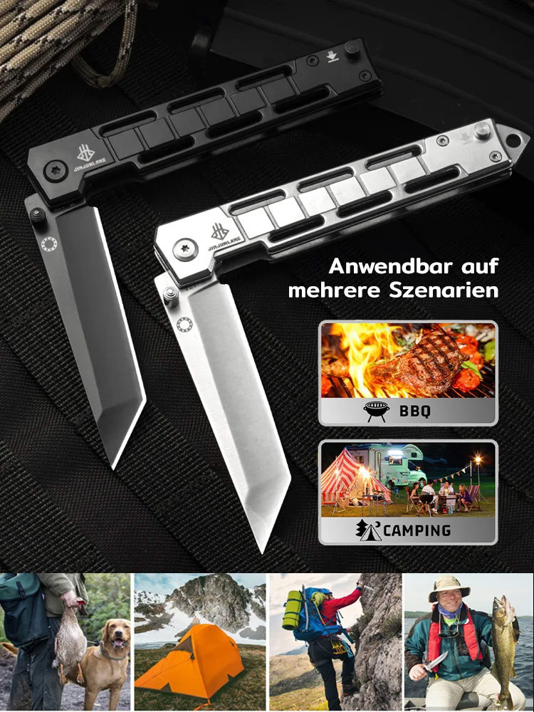 【100% Treffer bis 100 m】Messer + Schleuder in 1. Multifunktionales Selbstverteidigungs-Klappmesser