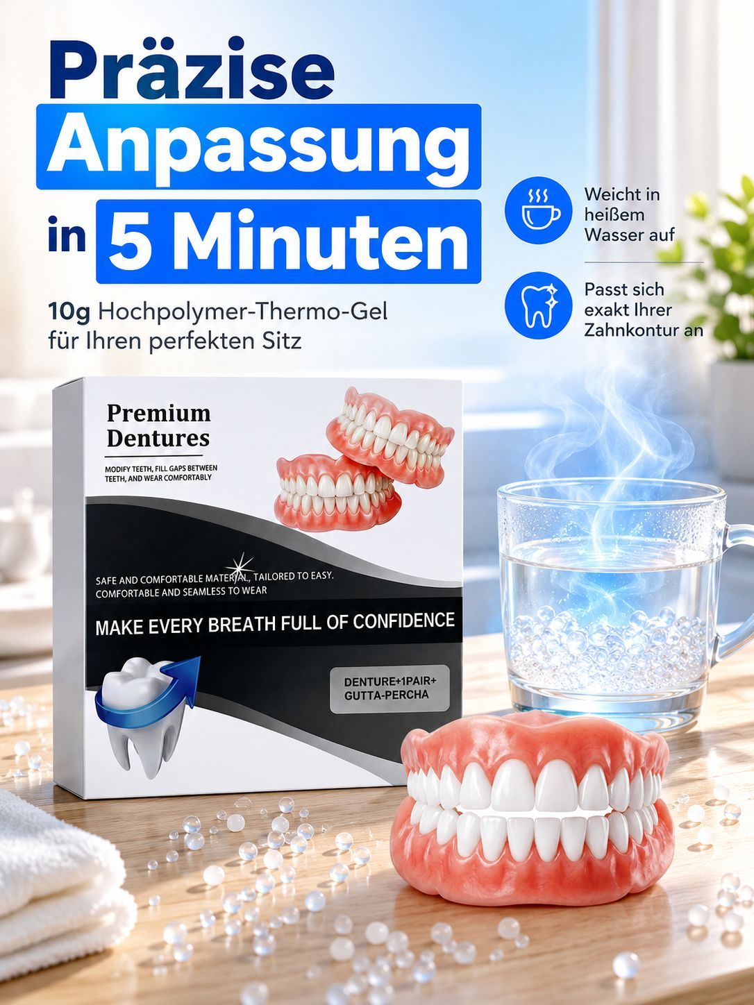 Hochwertige Zahnaufsätze aus Silikon – Perfekter Sitz ohne Haftcreme