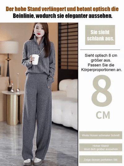 Luxuriöse Kaschmir-Palazzohose mit geschwungenem Bein