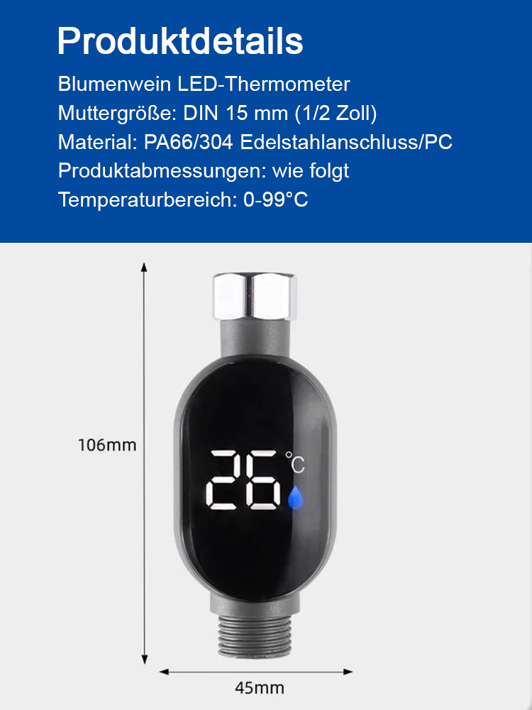 Intelligentes Duschthermometer mit wasserdichter Anzeige