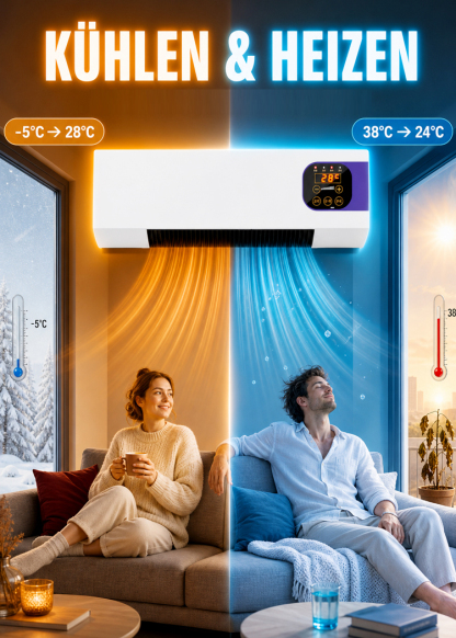 ⭐ Wandklimaanlage: 30s Kühlung | 60s Heizung | Selbstreinigend | 800m³/h Power | Energiesparend Entfeuchtung ⭐
