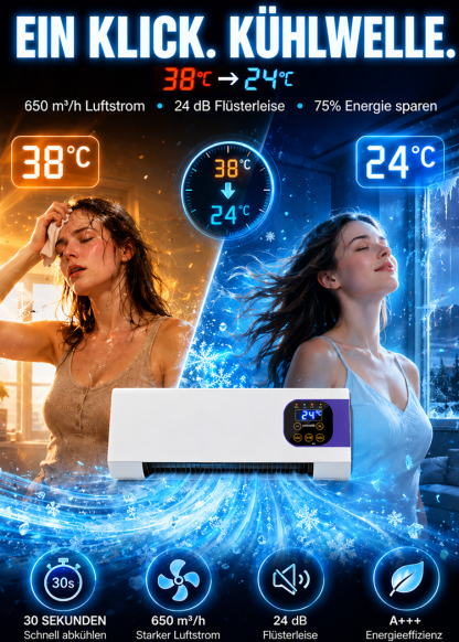 ⭐ Wandklimaanlage: 30s Kühlung | 60s Heizung | Selbstreinigend | 800m³/h Power | Energiesparend Entfeuchtung ⭐