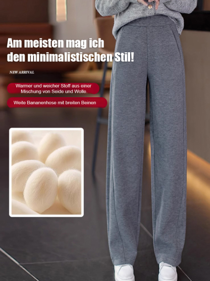 Luxuriöse Kaschmir-Palazzohose mit geschwungenem Bein