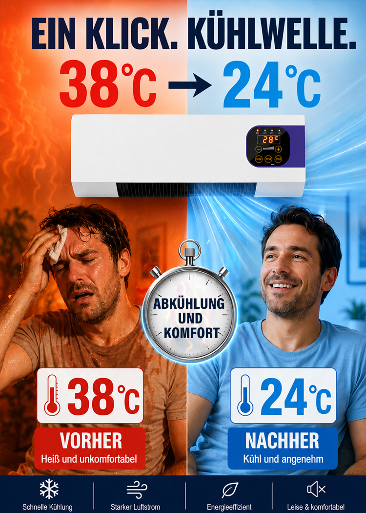 ⭐ Wandklimaanlage: 30s Kühlung | 60s Heizung | Selbstreinigend | 800m³/h Power | Energiesparend Entfeuchtung ⭐