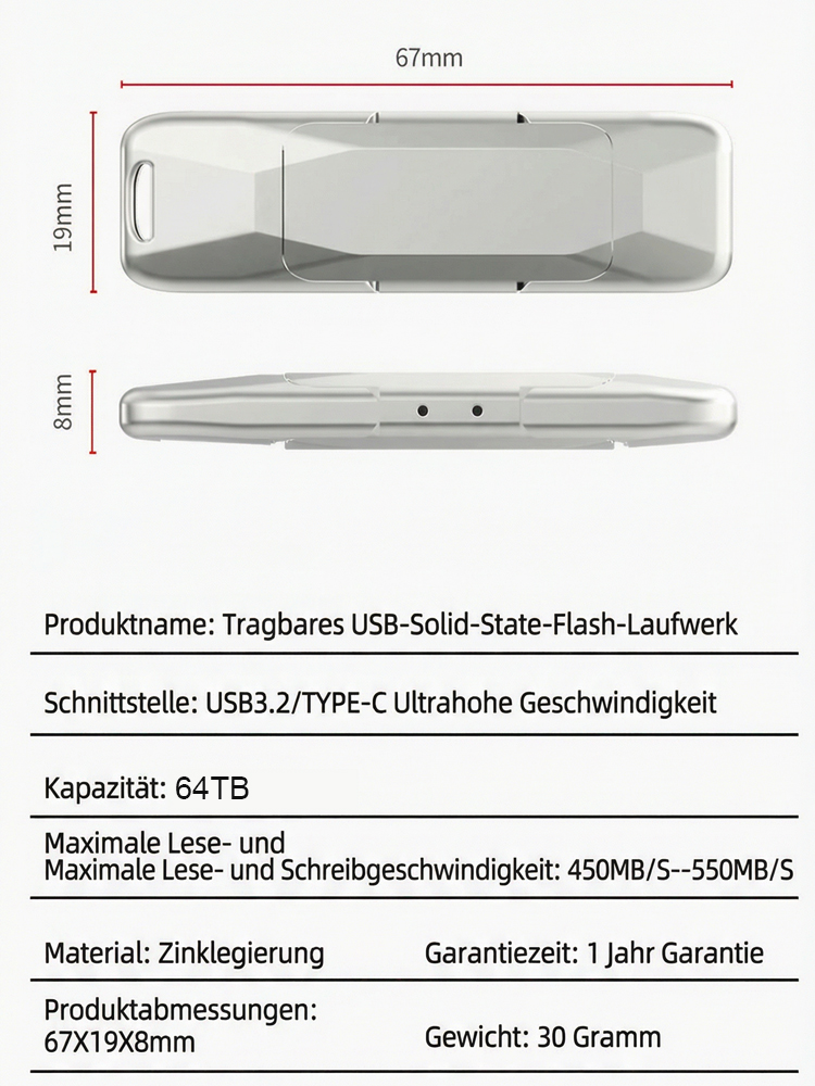 ✨Für nur den Preis einer Currywurst erhältst du massiv Speicherplatz– 64TB massiver Speicherplatz, zweiseitige Speicherung, ohne jegliche Adapterkabel und Internet.