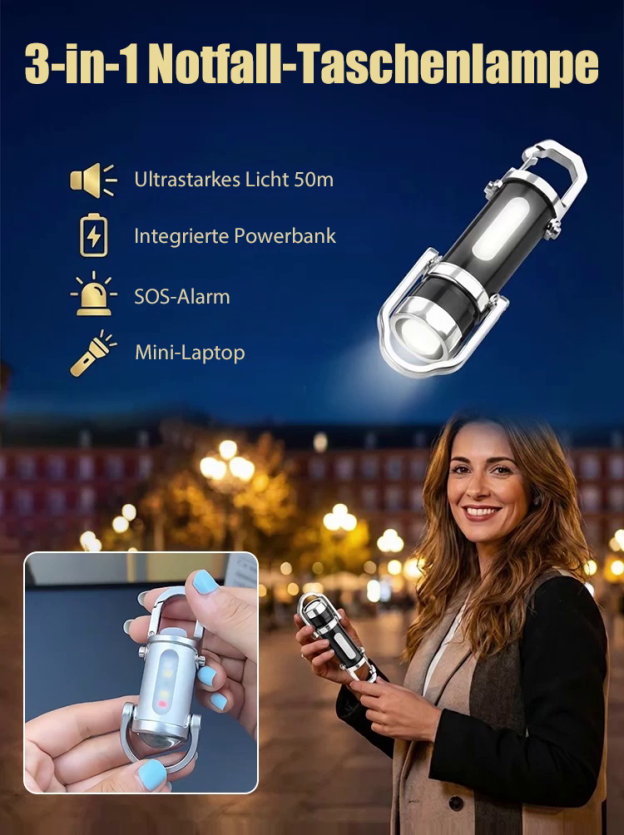 Multifunktionale Mini-Taschenlampe im Schlüsselanhänger-Format