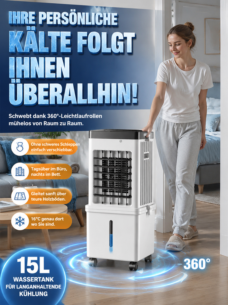 German Mobile Ice AC:No Installation Needed, 15L Dual Tank Cooling