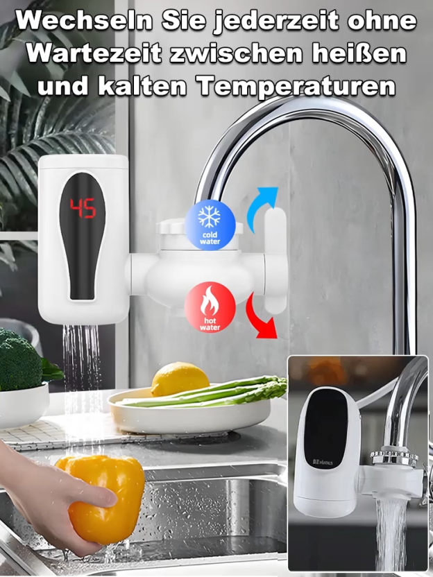 Dreisekunden-Sofortheizung intelligenter Wasserhahn mit digitaler Anzeige.