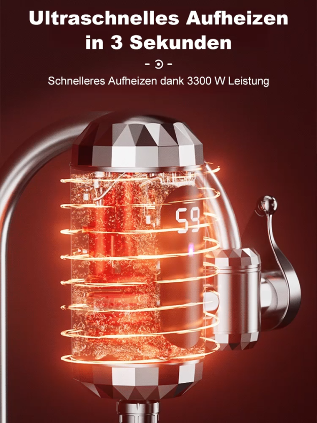 Dreisekunden-Sofortheizung intelligenter Wasserhahn mit digitaler Anzeige.