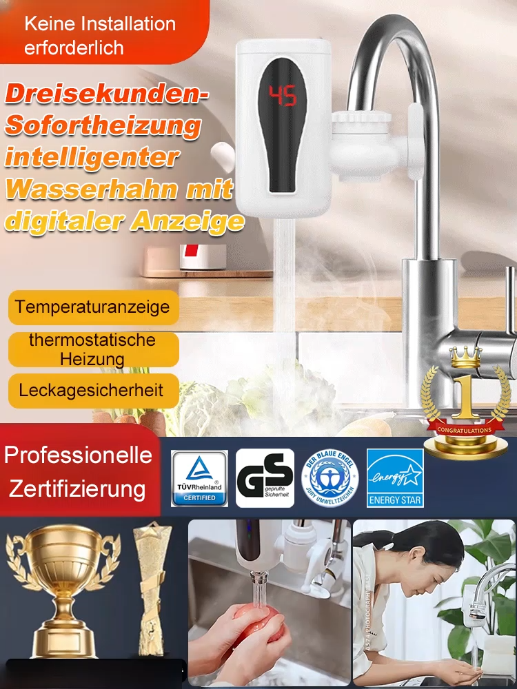 Dreisekunden-Sofortheizung intelligenter Wasserhahn mit digitaler Anzeige.