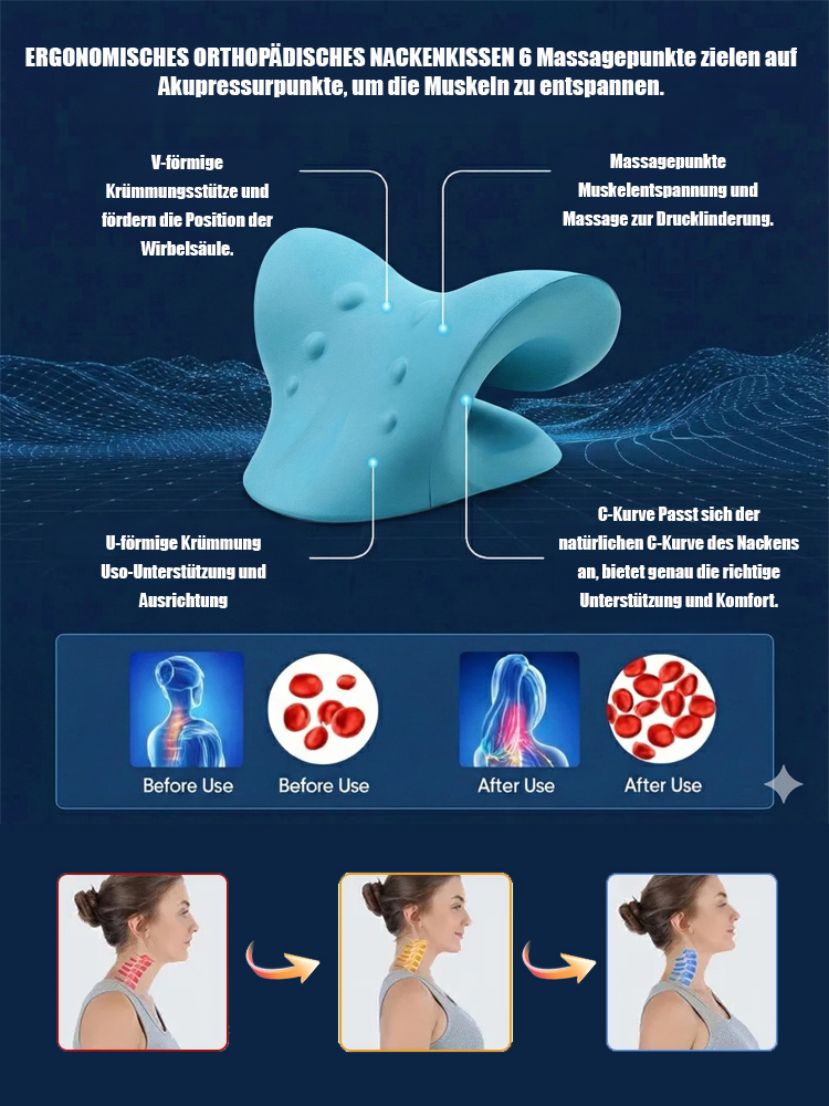 【Schlafen für eine gesunde Halswirbelsäule】C-förmiges Halswirbelsäulen-Massage-Korrekturkissen