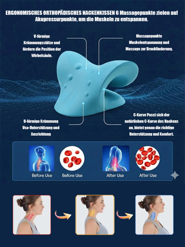 【Schlafen für eine gesunde Halswirbelsäule】C-förmiges Halswirbelsäulen-Massage-Korrekturkissen