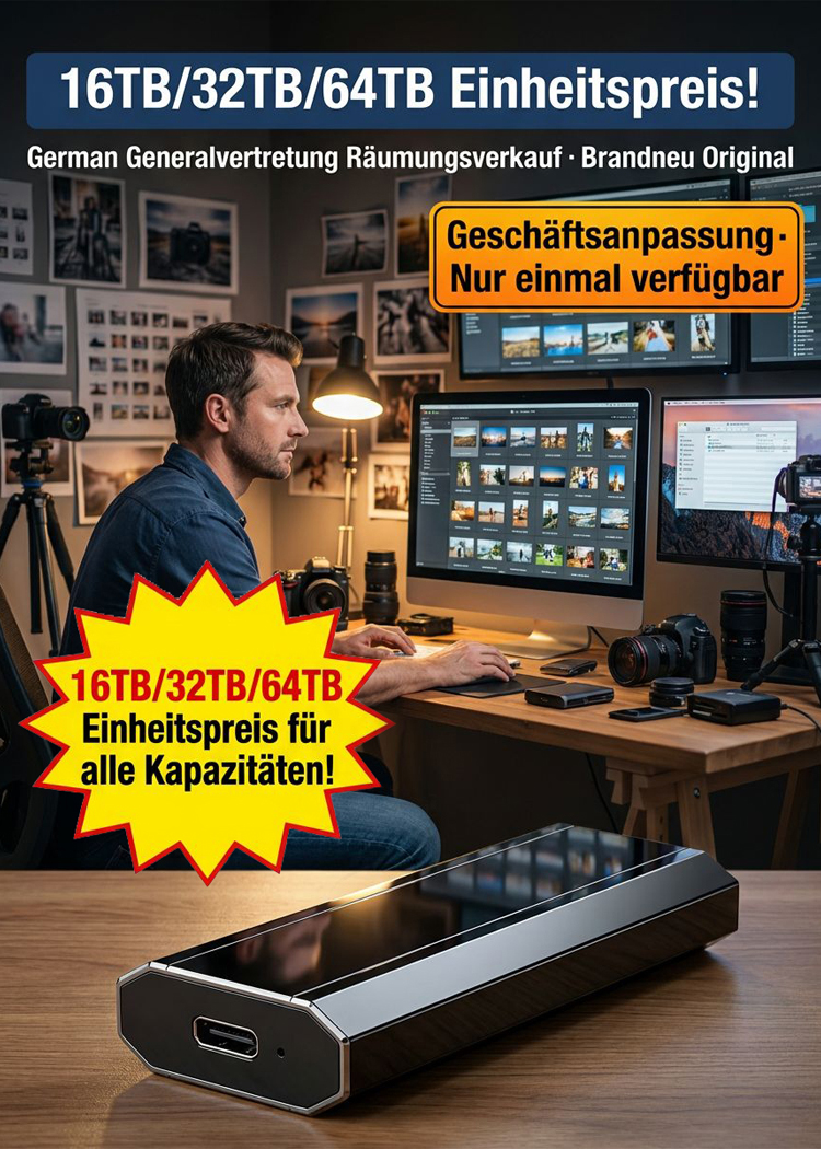 Lagerräumung – nur noch 200 Stück verfügbar. 16-TB-Tragbare Festplatte