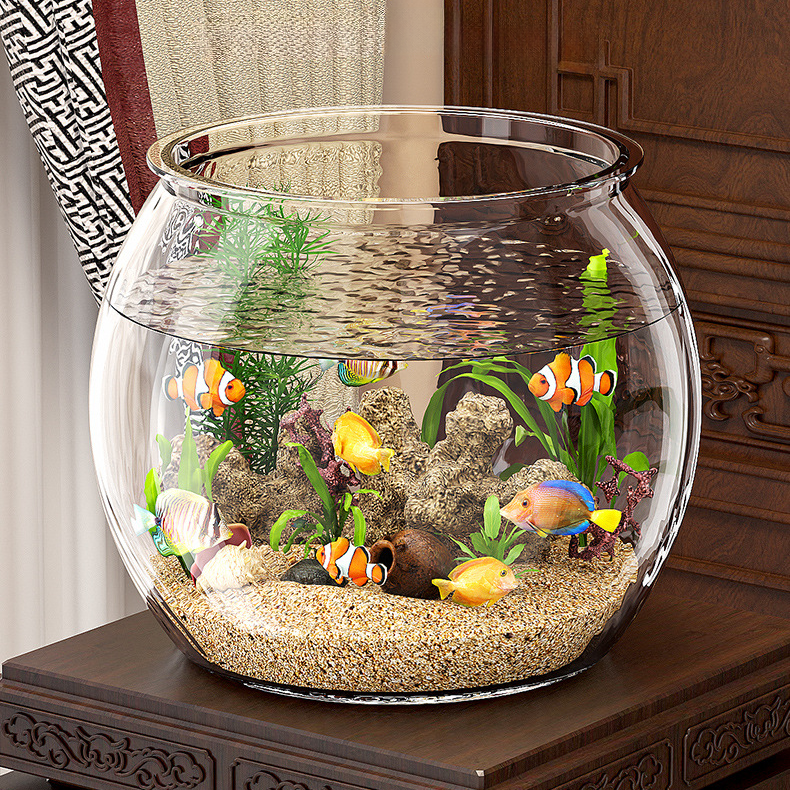 Rundes Glasfischbecken, kleines ökologisches Landschaftsaquarium, dekoratives Goldfischbecken für den Schreibtisch zu Hause