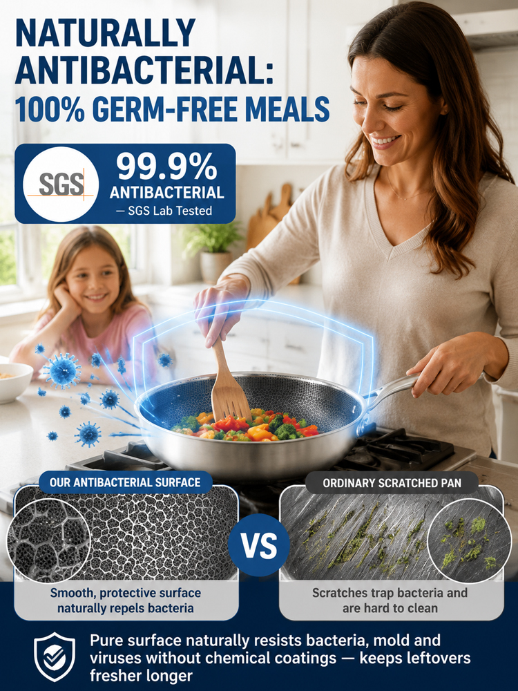 5-Ply Honeycomb Stainless Steel Pan | Zero Chemical Coating, No Sticking, No Warping