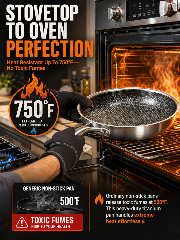 5-Ply Honeycomb Stainless Steel Pan | Zero Chemical Coating, No Sticking, No Warping