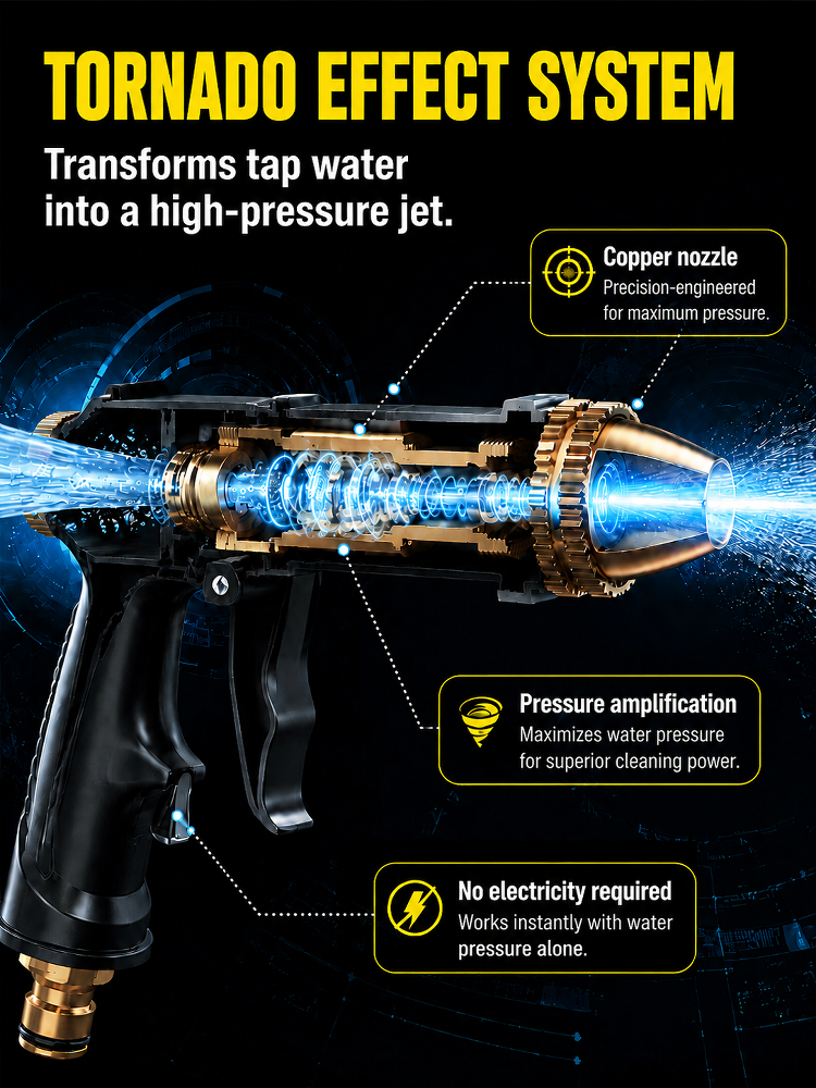 Hose‑Powered High‑Pressure Washer Nozzle | No‑Gas No‑Electric Garden Hose Cleaning Tool
