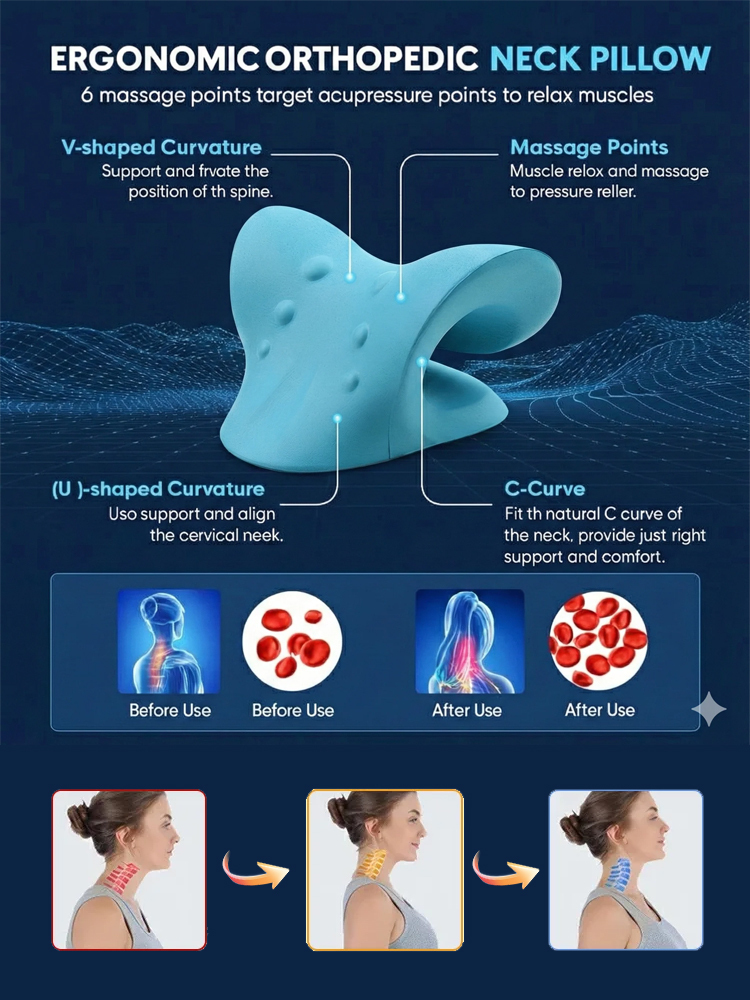 C-shaped Cervical Massage Correction Pillow for a Healthy Neck Sleep