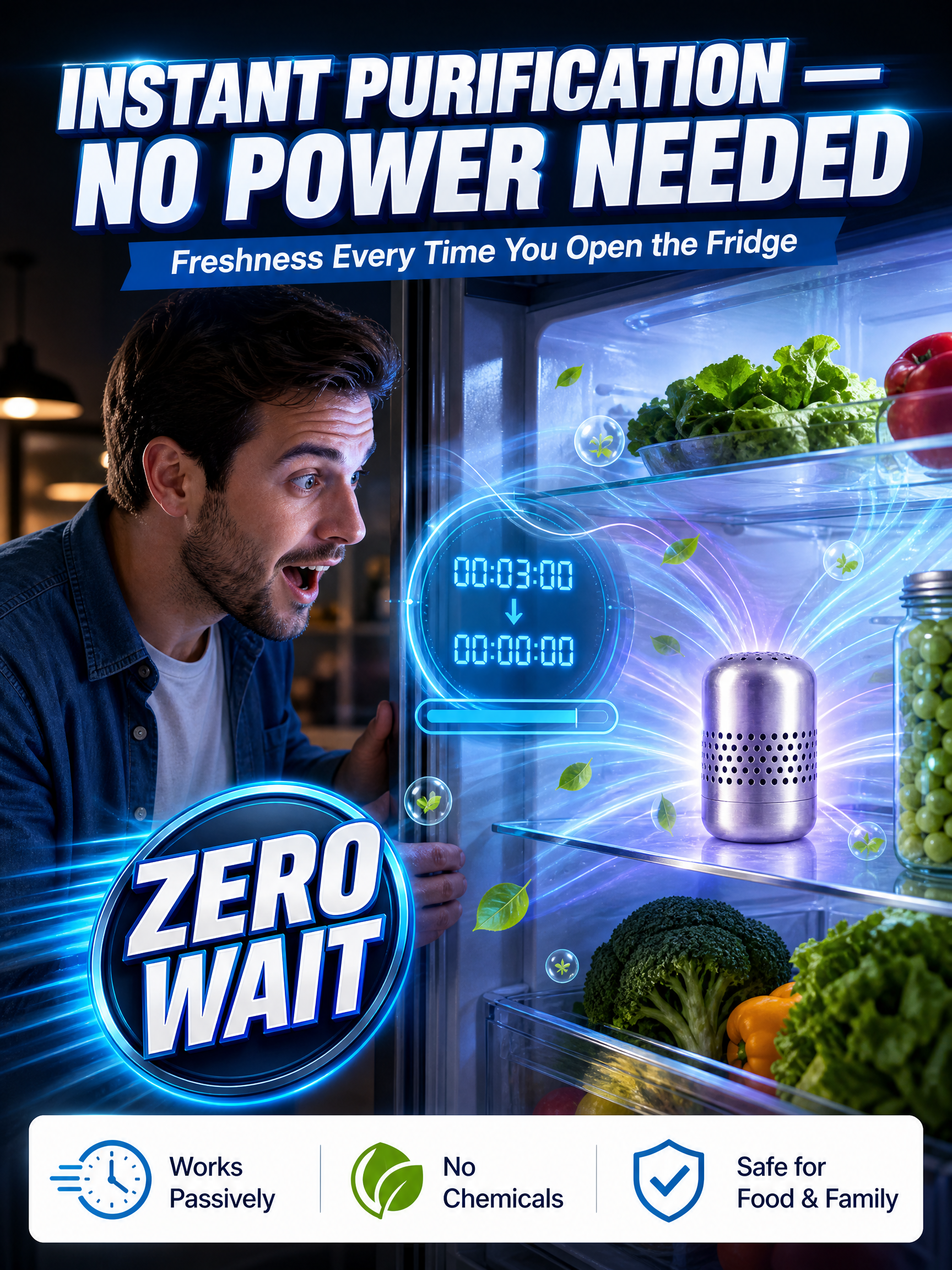 FreshCore Fridge Purifier | Nano Catalytic Technology Eliminates Odors & Extends Food Freshness
