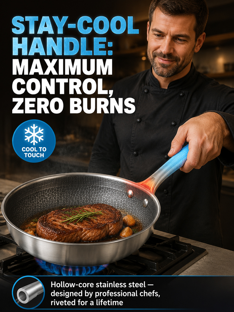 5-Ply Honeycomb Stainless Steel Pan | Zero Chemical Coating, No Sticking, No Warping