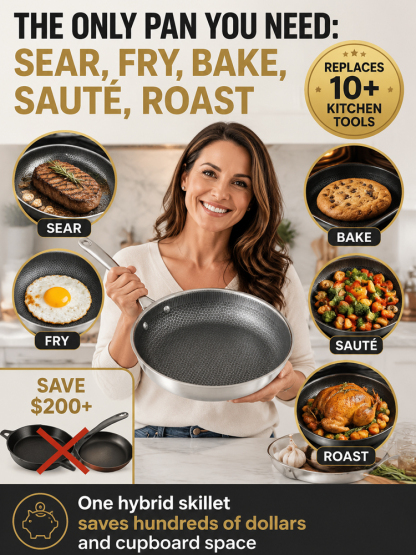 5-Ply Honeycomb Stainless Steel Pan | Zero Chemical Coating, No Sticking, No Warping