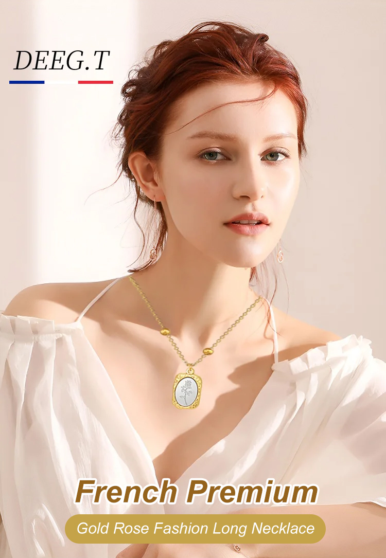 Light Luxury Gold Rose Fashion Long Necklace