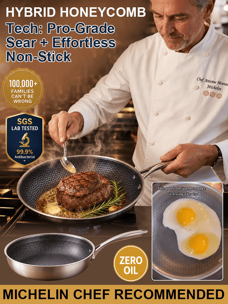 5-Ply Honeycomb Stainless Steel Pan | Zero Chemical Coating, No Sticking, No Warping