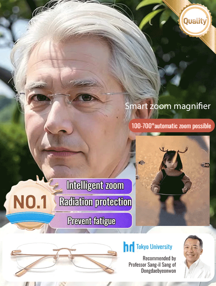 Light-sensitive colour-changing zoom rimless presbyopia glasses 【Men's and women's models】